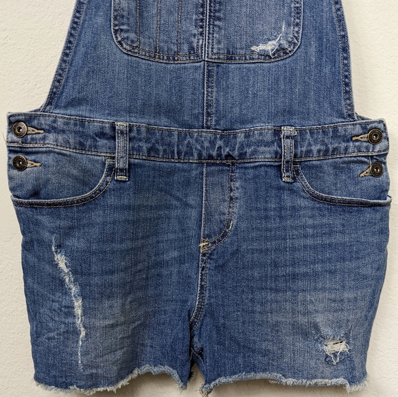 Jean Overalls Shorts Distressed Denim Shortalls Medium Wash Blue Medium Mossimo - Picture 4 of 9